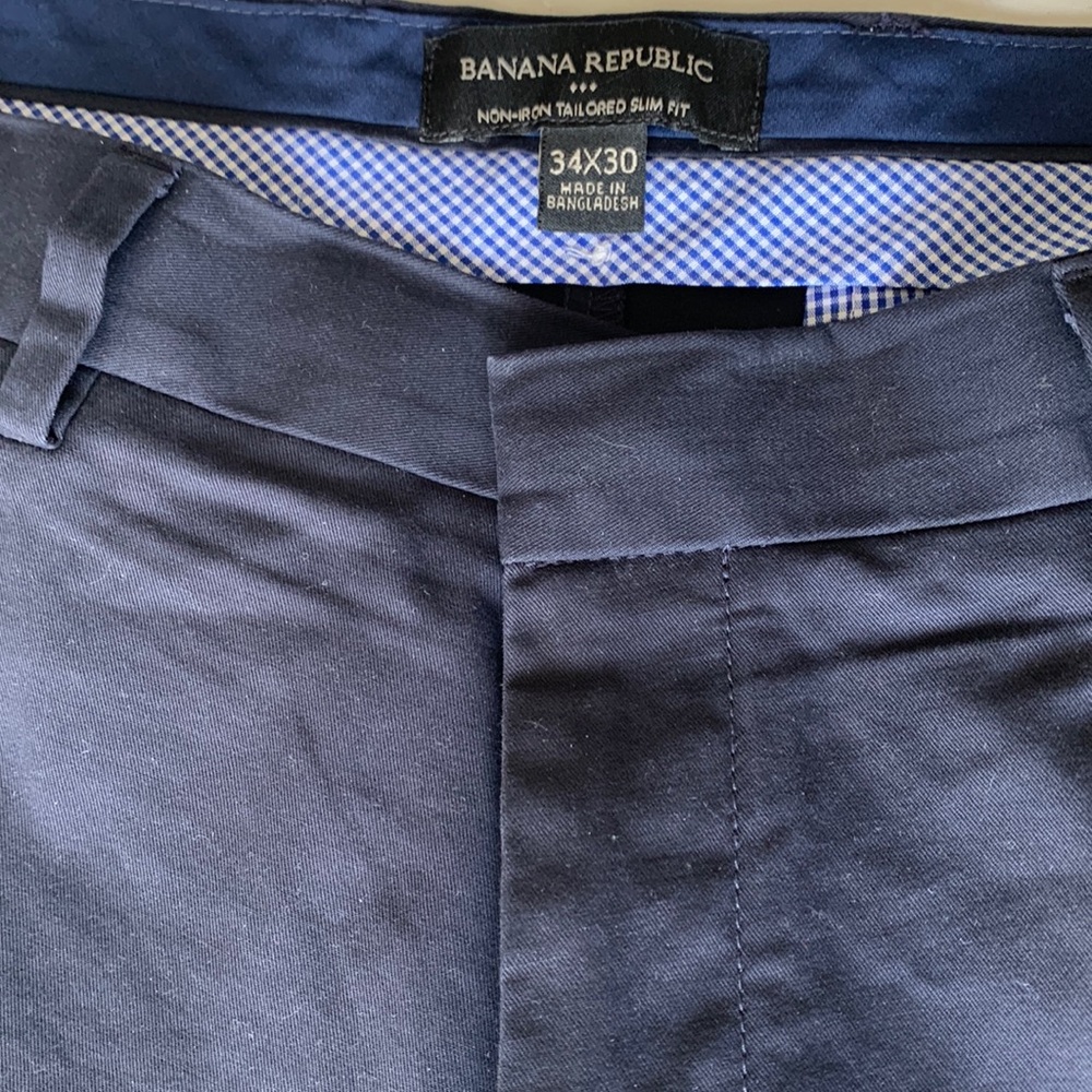 Banana Republic Navy Blue  Non Iron Tailored Slim Cotton Pant 34x30.